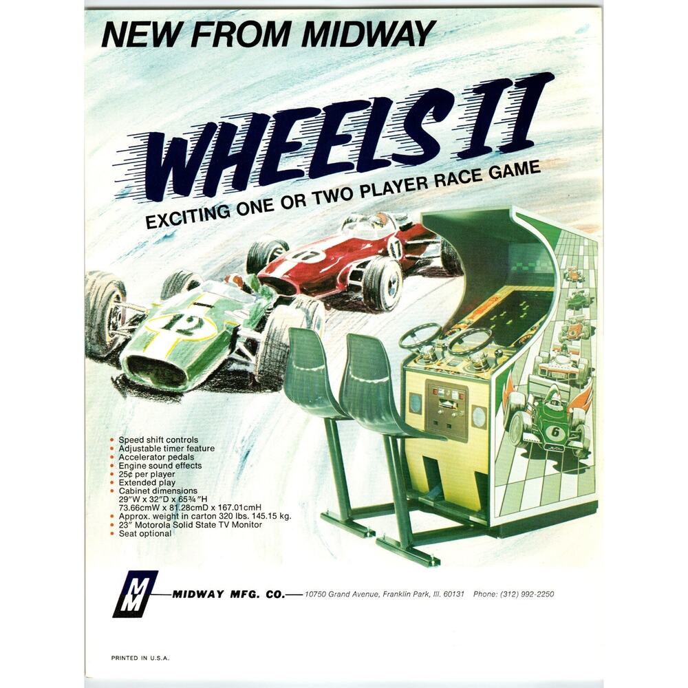 Wheels II Arcade Video Game Flyer Original 1975 Retro Vintage Promo Artwork